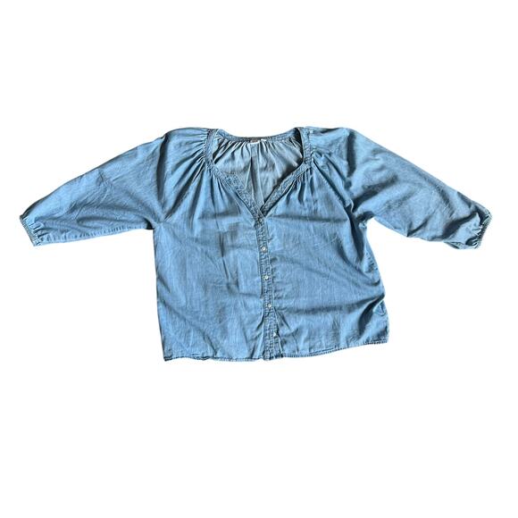 Gap Womens Blue Chambray Splitneck Top Size Medium - Picture 2 of 7